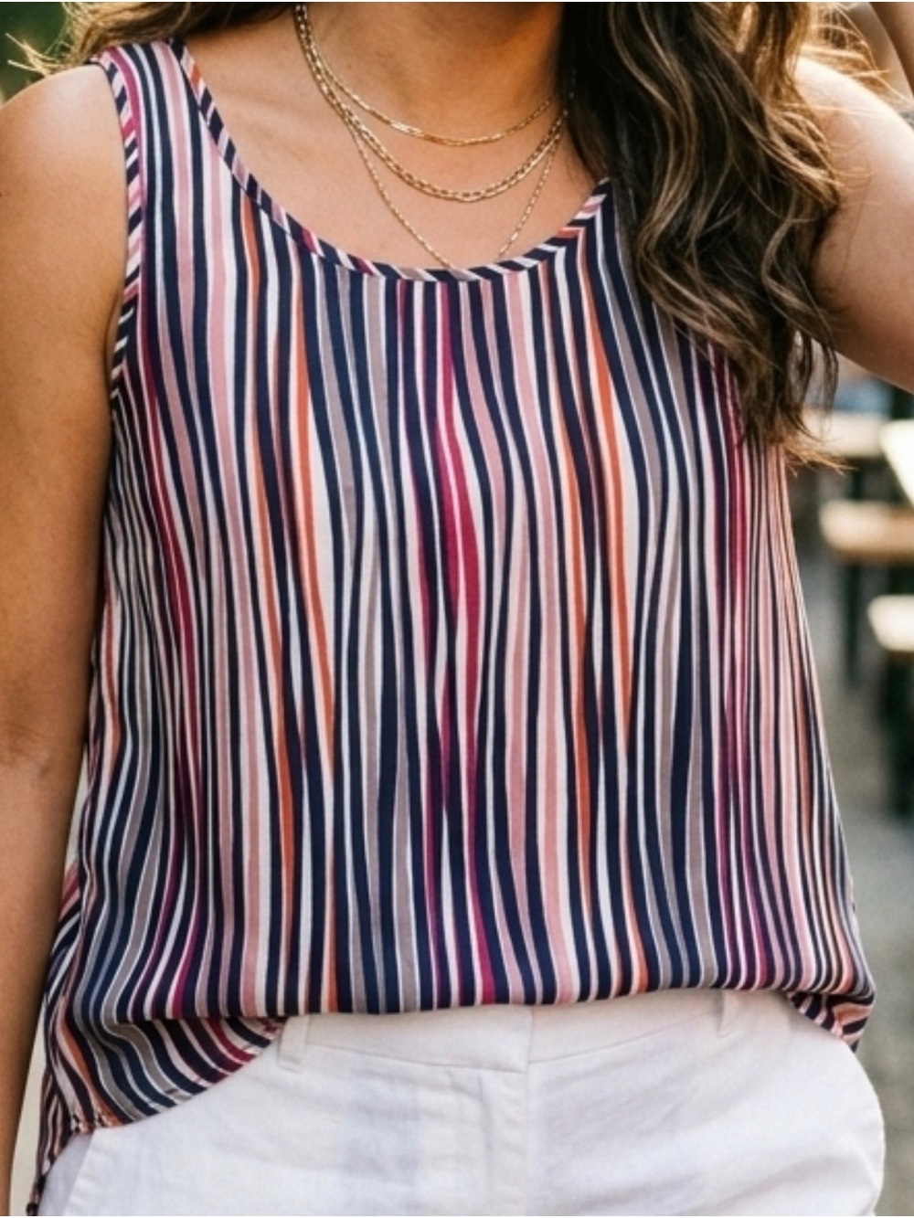 Simply Styled Navy, Pink & Coral Striped Sleeveless Tank Size M